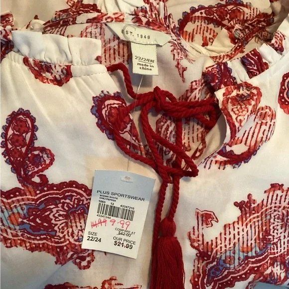 Plus Size, Cato Red and White Patterned Blouse, 3X - Picture 10 of 10